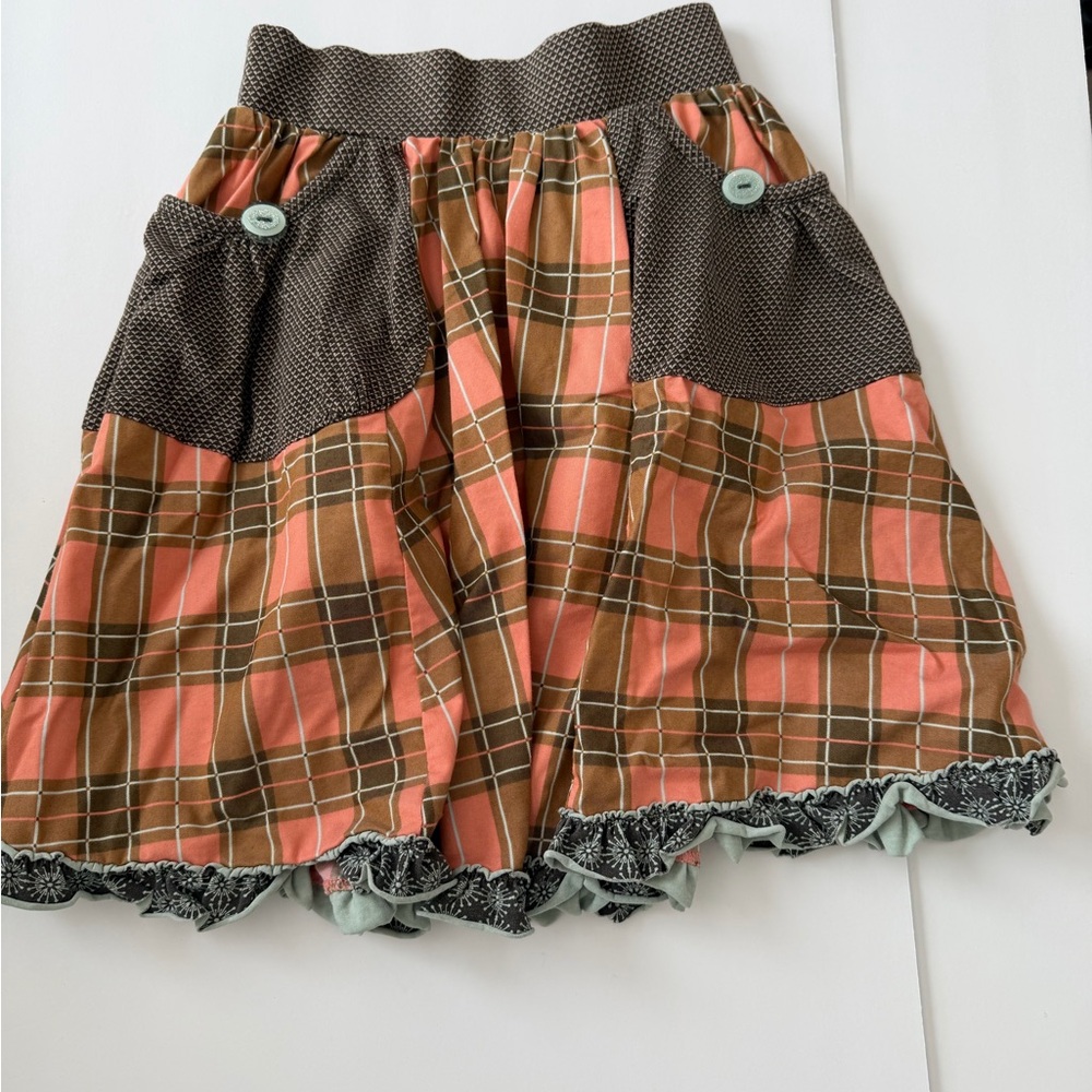 Matilda Jane brown and pink plaid skirt.